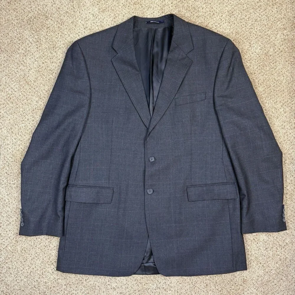 Vtg Chaps Ralph Lauren 46L Mens Wool Sport Coat Grey Blue Plaid Blazer Canada - Picture 2 of 16